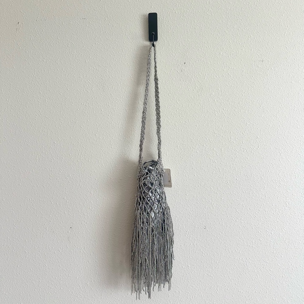 NWT Free People Hayes Beaded Shoulder Bag in Pewter - Picture 6 of 9